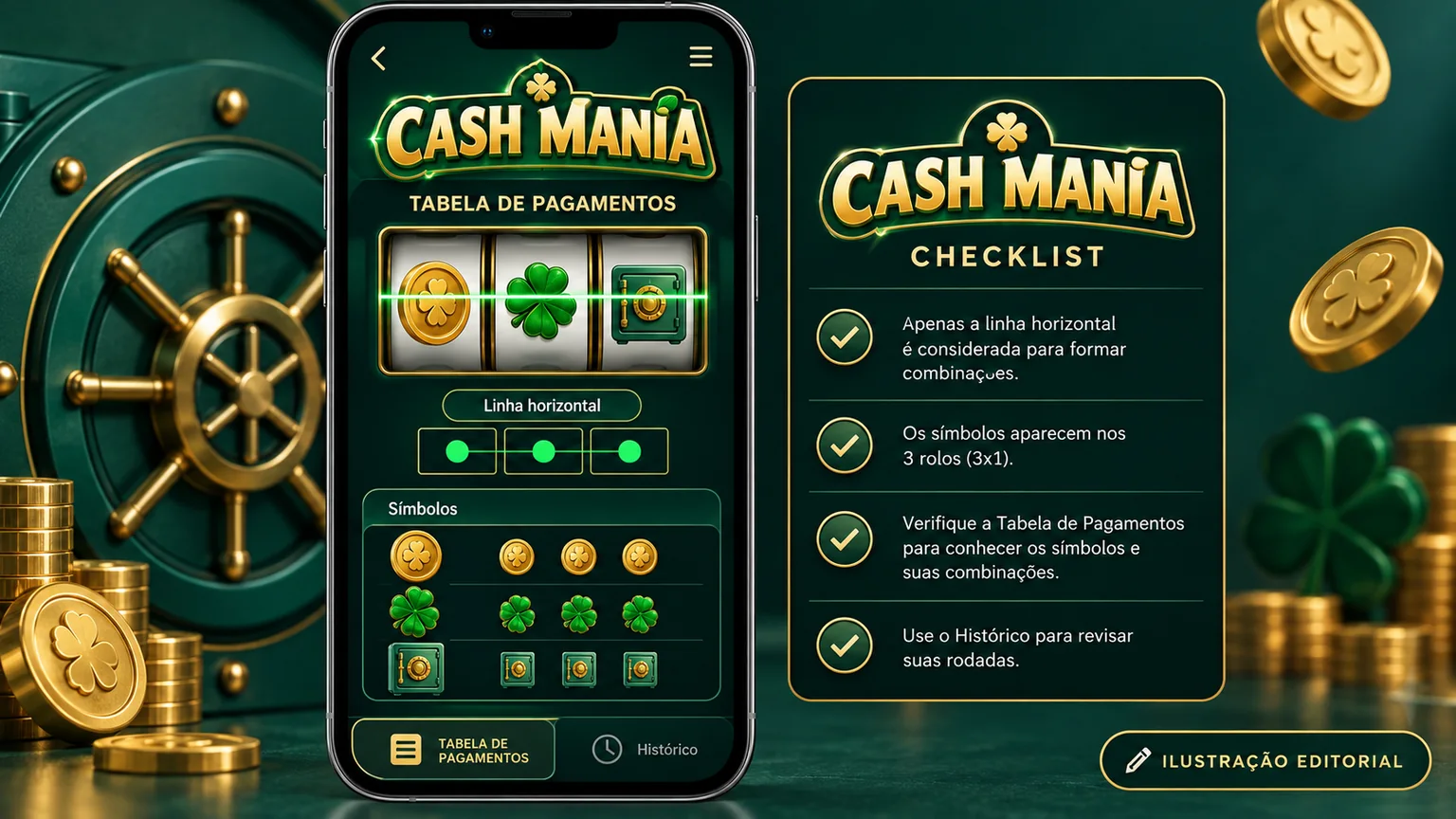 Checklist editorial para observar linha, paytable, histórico e adaptação móvel
