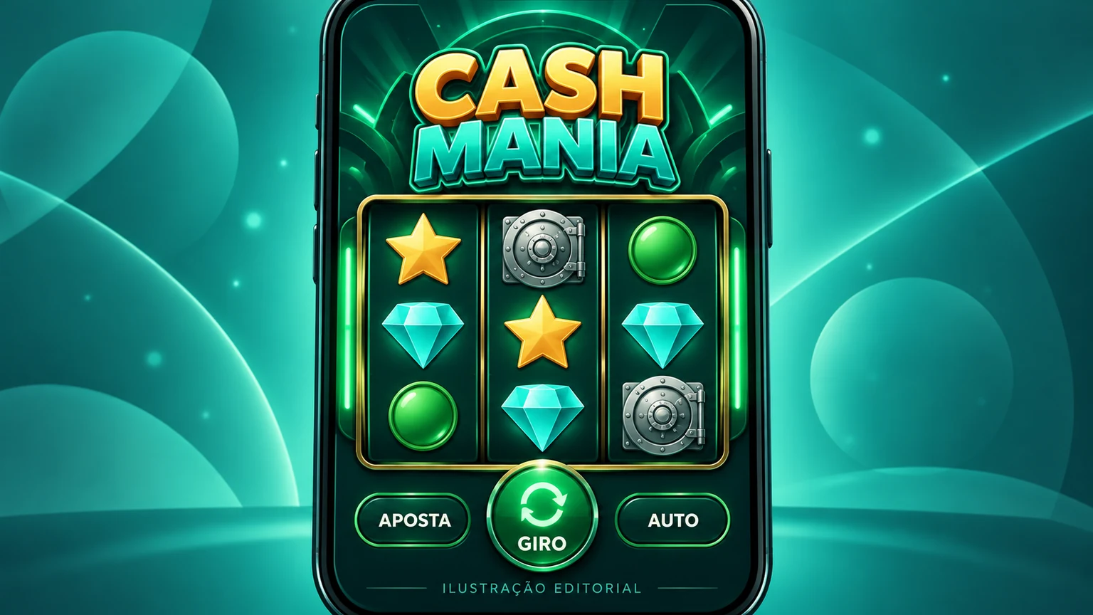 Interface editorial que identifica o Cash Mania da PG Soft e separa o slot de aplicativos homônimos